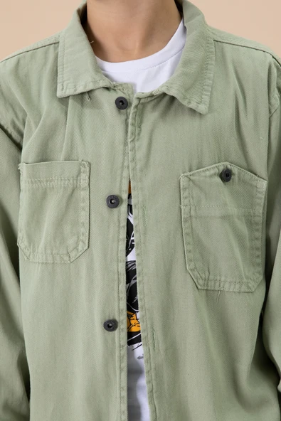 Yeşil Gömlek ve Baskılı Tişörtlü Erkek Çocuk 2li Takım 19989 - 5