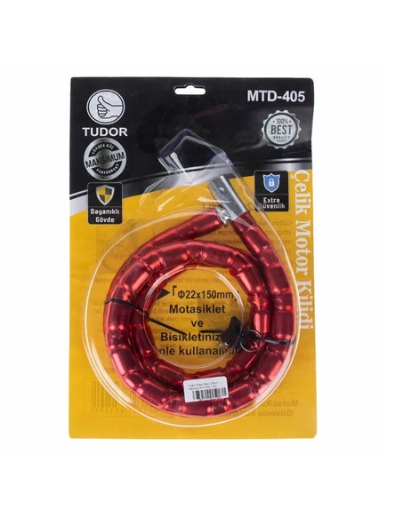 TUDOR BİSİKLET KİLİDİ ANAHTARLI 22 MM X 150 CM MTD-405