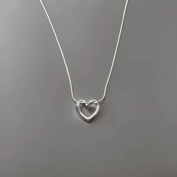 Gümüş Renk Şık ve Parlak Antialerjik 316L Çelik Kalp Model Kolye ürün görseli 1