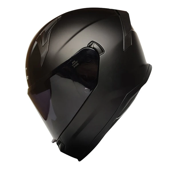 M-910 Mat Siyah Güneş Vizörlü Motosiklet Kaskı (SİYAH CAMLI) - Resim 3