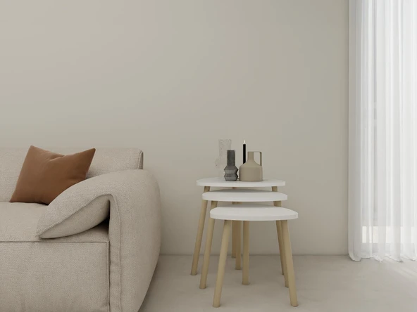 Üçlü Zigon İç İçe Geçmeli Sehpa Beyaz Renk ürün görseli 1