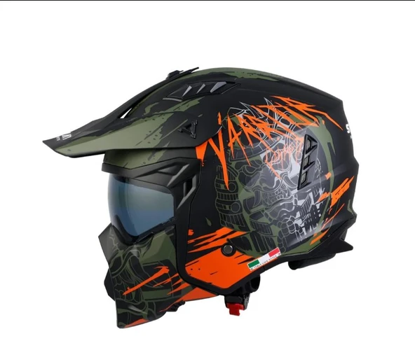 Sway X1-X SEUL ÇENE ÇIKARILIR MATT WARRİOR BLACK ARMY ORANGE MODÜLER MOTOSİKLET KASK