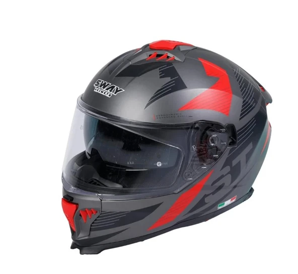 Sway SW 865 ST Gri Kırmızı Kask