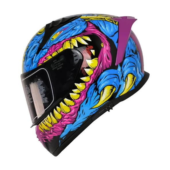 MTS M-801 GONGJU PEMBE-MAVİ GÜNEŞ VİZÖRLÜ KASK (SİYAH CAMLI)