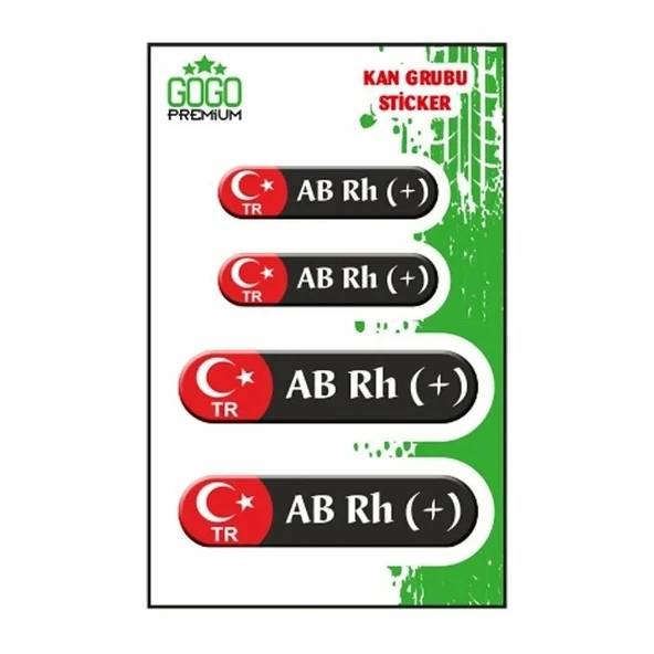 Kan Grubu AB Rh(+) Siyah Dörtlü Damla Etiket