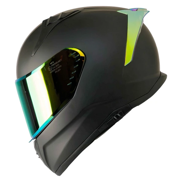 MTS M-801 MAT SİYAH-GOLD GÜNEŞ VİZÖRLÜ KASK (GOLD CAMLI)