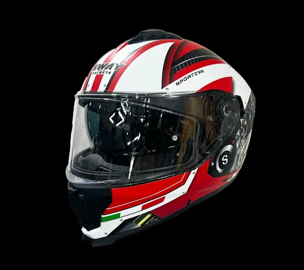 Sway SW 865 ENGINE RED-WHİTE GÜNEŞ VİZÖRLÜ FULL FACE
