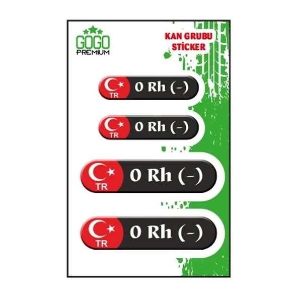Kan Grubu 0 Rh(-) Siyah Dörtlü Damla Etiket