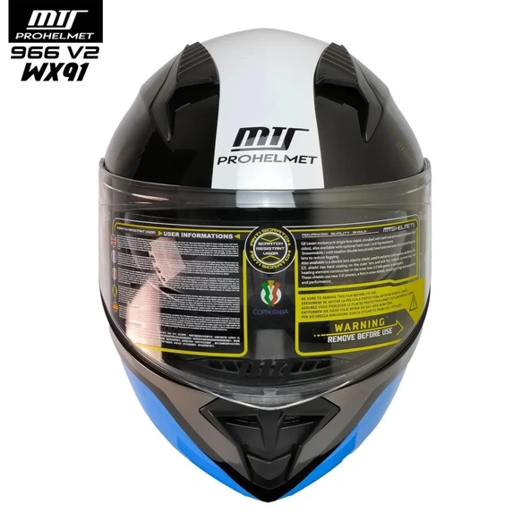 MTS 966 WX91 Çene Açılır Siyah-Beyaz-Mavi Kask - 3