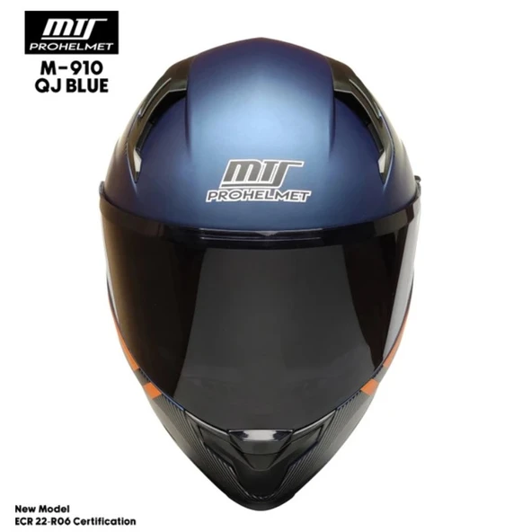 M-910 Mat Blue Güneş Vizörlü Motosiklet Kaskı (SİYAH CAMLI) - Resim 2