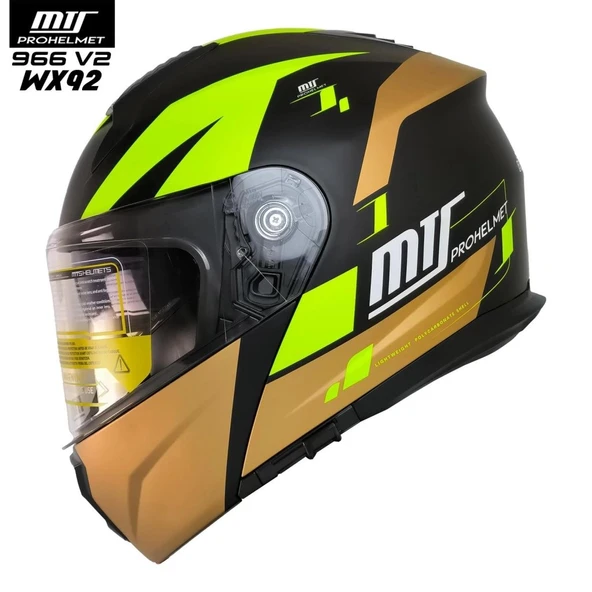 MTS 966 WX92 Çene Açılır Mat Siyah-Neon-Gold Kask