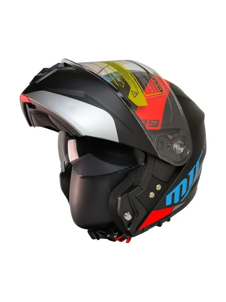 Mts 966 WX89 Çene Açılır Mat Siyah-Kırmızı-Mavi Kask - 2