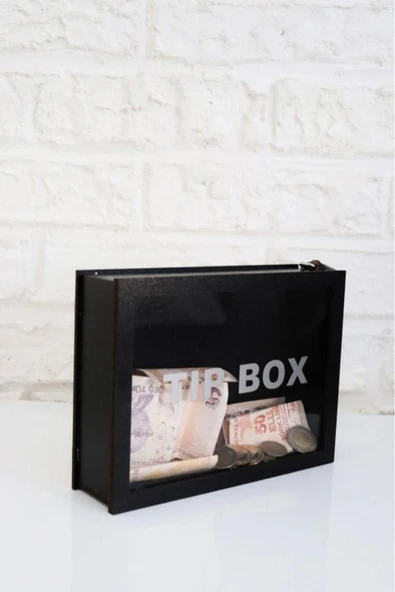 Ahşap Önü Şeffaf Pleksili Özel Yapım Kilitli Siyah Tip Box Kumbara - 4