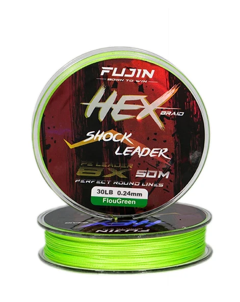 Fujin Hex Braid 8x Fluo Green PE İP Shock Leader 50 mt - 2