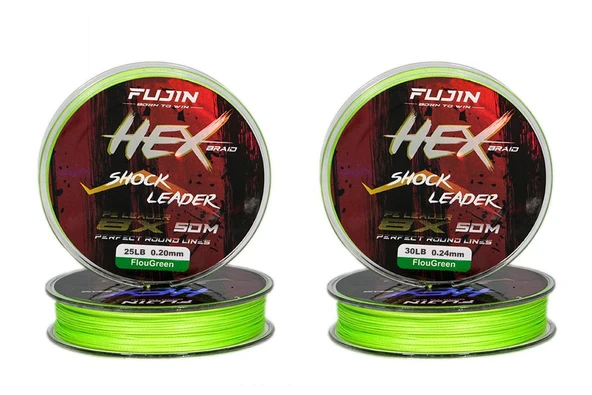 Fujin Hex Braid 8x Fluo Green PE İP Shock Leader 50 mt