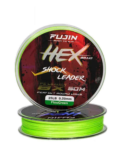 Fujin Hex Braid 8x Fluo Green PE İP Shock Leader 50 mt - 3