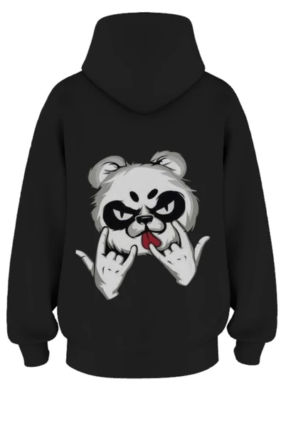 Oversize 'Furry Teddy Bear' Baskılı Kapşonlu Hoodie Sweatshirt