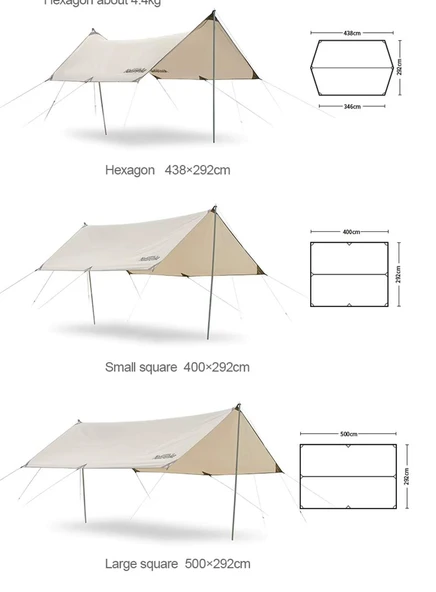 Naturehike Hexagon Glamping 3x4.8 mt Tarp [Güneş ve Rüzgar Koruma Tentesi] - 3