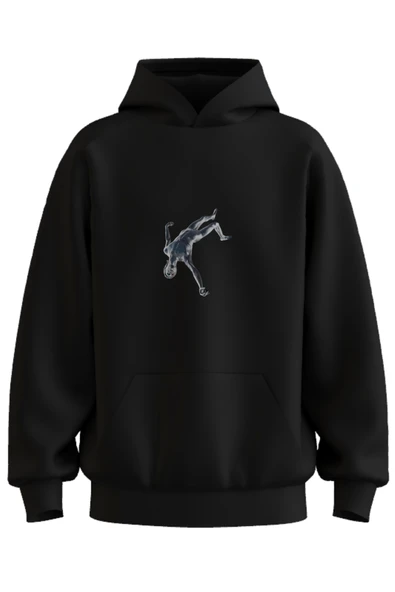 Oversize 'Falling Man' Baskılı Kapşonlu Hoodie Sweatshirt