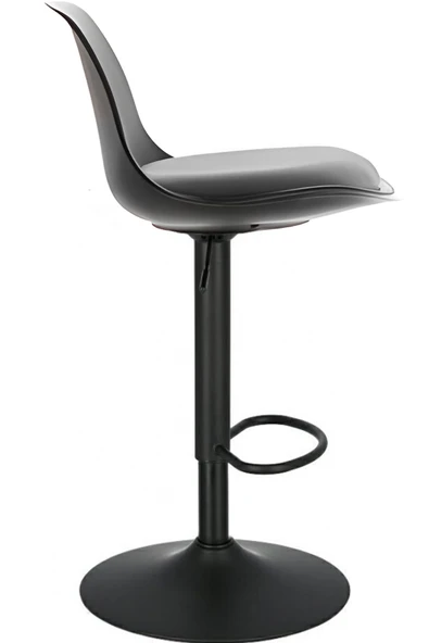 Bürocci Nadya Bar Sandalyesi - Gri Deri - Mat Siyah Ayaklı - 9537Y0125 - Resim 3