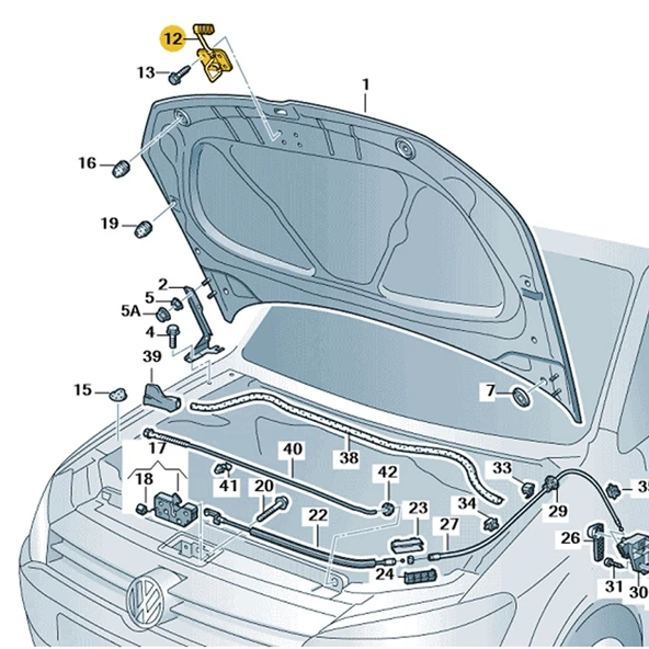VW Polo 2015-2017 Kaput Kilit Üst Emniyet Açma Mandalı 6R0823186C - 2