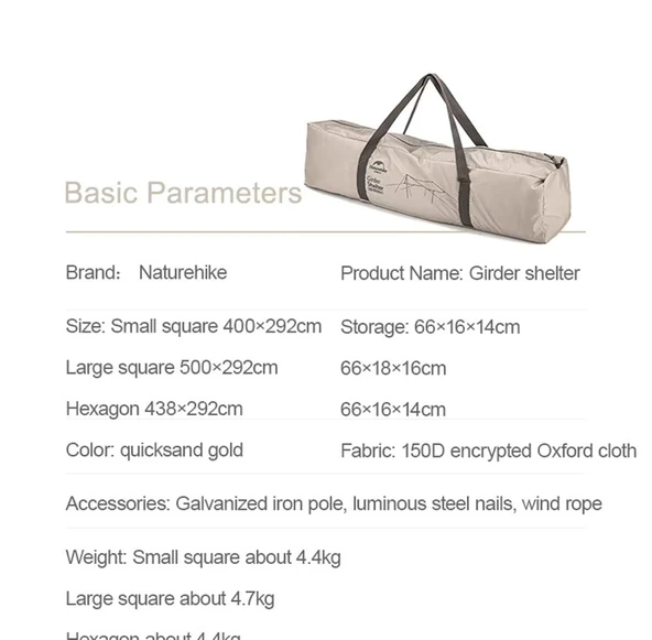 Naturehike Hexagon Glamping 3x4.8 mt Tarp [Güneş ve Rüzgar Koruma Tentesi] - 7