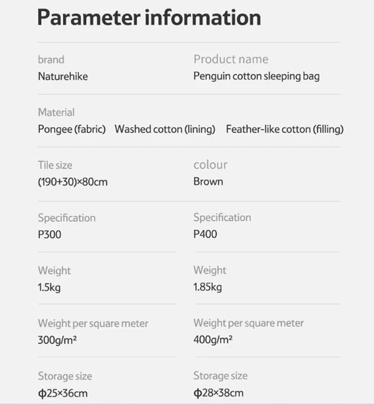 Naturehike Penguin Pamuklu Uyku Tulumu Broad Cold Brown P300 - 10