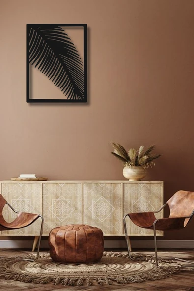 ÇERÇEVELİ TEK PALMİYE YAPRAĞI METAL DUVAR DEKORU