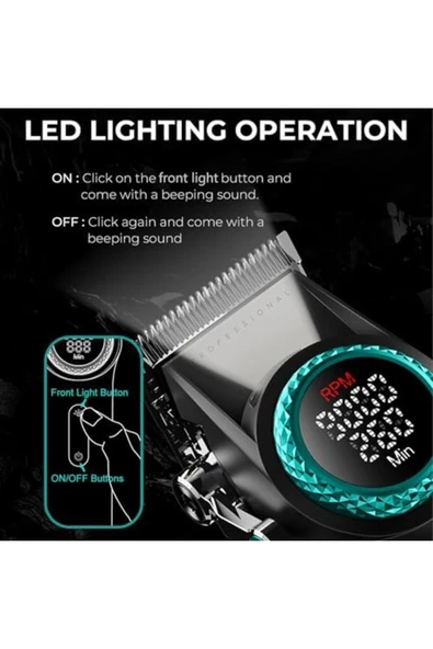 001 Profesyonel Berberler Için Karbon Çelik Bıçak Saç Kesme Makinesi 9000rpm, Led Ekran - 4
