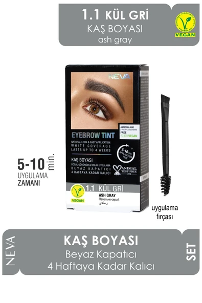 Neva Eyebrow Tint Vegan Kaş Boyası Seti 1.1 Kül Gri