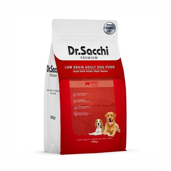 Dr. Sacchi Premium Düşük Tahıllı Sığır Etli Yetişkin Köpek Maması 1,5 kg ürün görseli 1