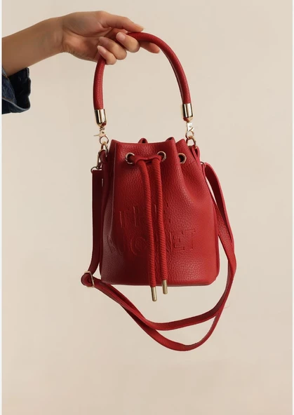 Buket Model Büzgülü Kırmızı Çanta - Resim 2