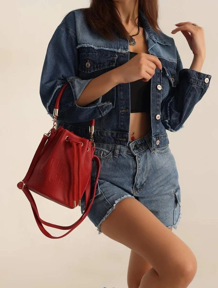 Buket Model Büzgülü Kırmızı Çanta ürün görseli