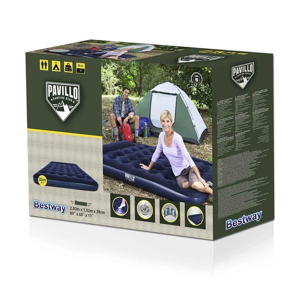Bestway Pavillo Queen Flocked Air Bed Çift Kişilik Şişme Kamp Yatak Lacivert - 8