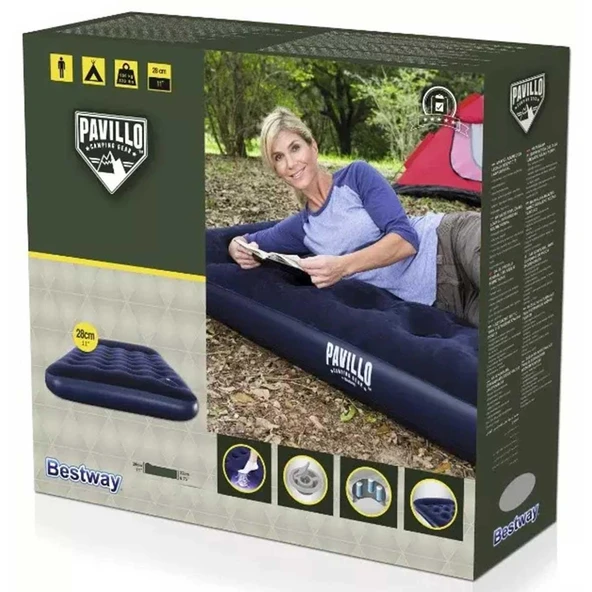 Bestway Pavillo Jr Twin Flocked Air Bed Tek Kişilik Şişme Kamp Yatak Lacivert - 3