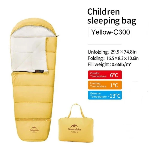 Naturehike C300 UltraLight Pamuklu Uyku Tulumu -13°C ( Çocuk )  SARI Left - Resim 7