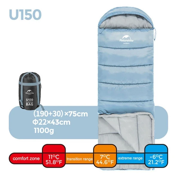 Naturehike U150 Zarf Tarzı Kapüşonlu Uyku Tulumu -6°C KAHVERENGİ Right - 12