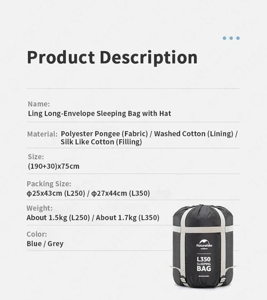 Naturehike L250 Zarf Tarzı Kapüşonlu Uyku Tulumu -10°C  MAVİ Right - 10