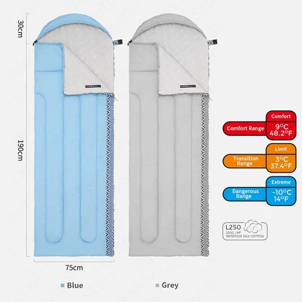 Naturehike L250 Zarf Tarzı Kapüşonlu Uyku Tulumu -10°C  MAVİ Right - 4
