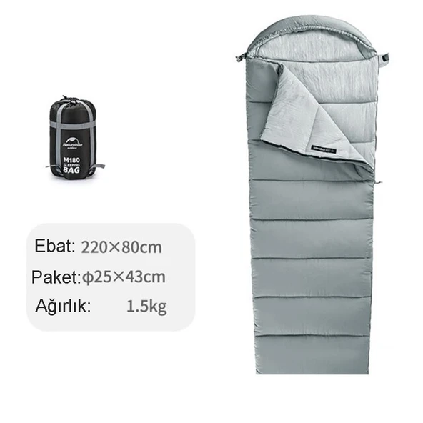 Naturehike M400 Pongee Pamuklu Uyku Tulumu -18°C  GRİ Right - 5