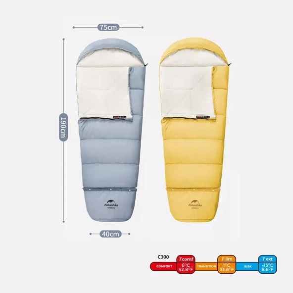 Naturehike C300 UltraLight Pamuklu Uyku Tulumu -13°C ( Çocuk )  MAVİ Left - 7