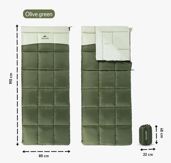 Naturehike LT150 Zarf Tarzı Pamuklu Uyku Tulumu -4°C  Army Green Left