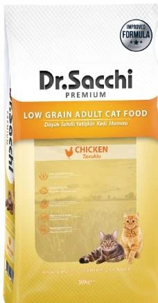 Dr. Sacchi Premium Düşük Tahıllı Tavuklu Yetişkin Kedi Maması 10 Kg