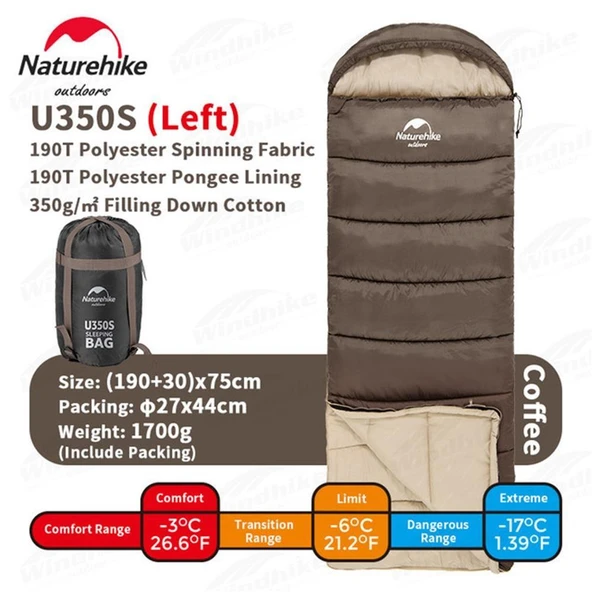Naturehike U350S Zarf Tarzı Kapüşonlu Uyku Tulumu -17°C  KAHVERENGİ Right