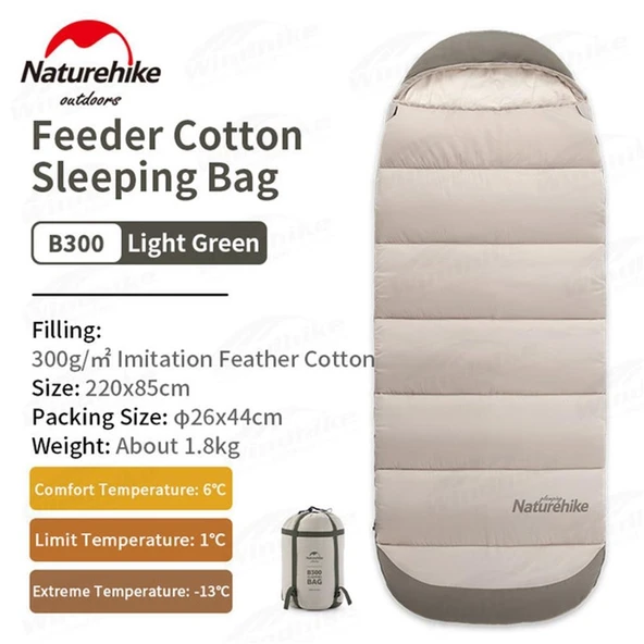 Naturehike Feeder B300 Cotton Uyku Tulumu -13°C  Moss Green Left