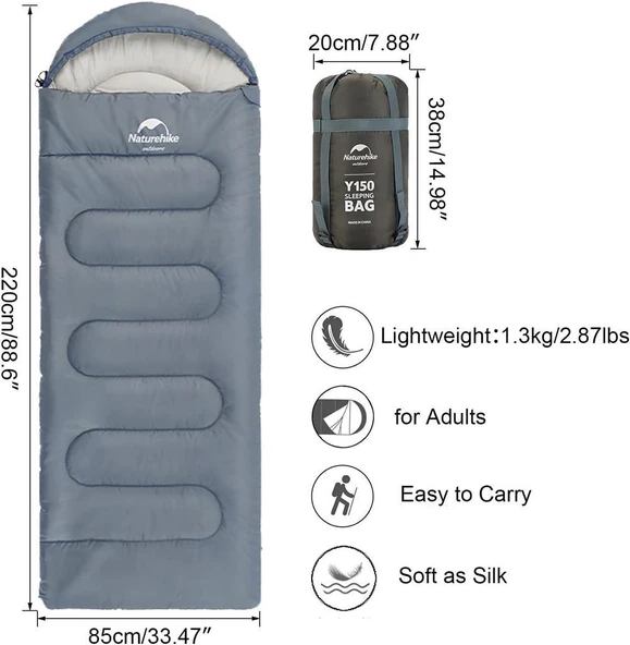 Naturehike Y150L Zarf Tarzı Kapüşonlu Pamuklu Uyku Tulumu -6°C MAVİ Right - 3