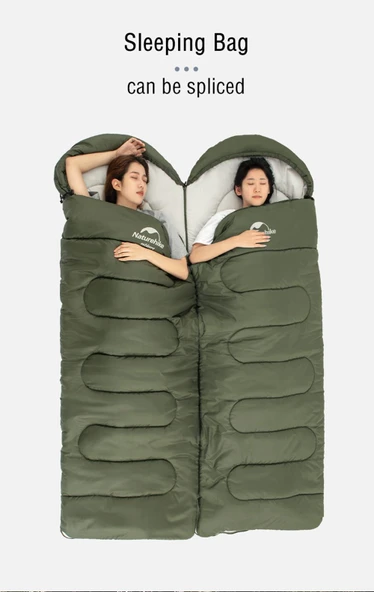 Naturehike Y150L Zarf Tarzı Kapüşonlu Pamuklu Uyku Tulumu -6°C  YEŞİL Right - Resim 3