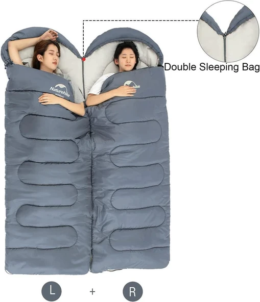 Naturehike Y150L Zarf Tarzı Kapüşonlu Pamuklu Uyku Tulumu -6°C MAVİ Right - 4