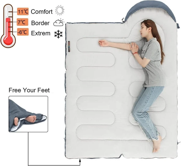 Naturehike Y150L Zarf Tarzı Kapüşonlu Pamuklu Uyku Tulumu -6°C MAVİ Right - 5