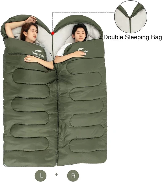 Naturehike Y150L Zarf Tarzı Kapüşonlu Pamuklu Uyku Tulumu -6°C  YEŞİL Right - Resim 9